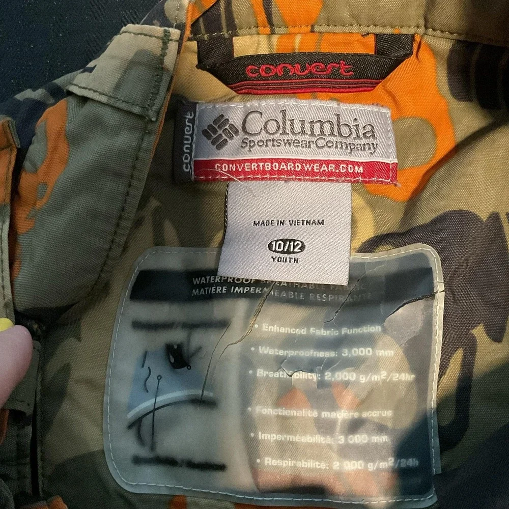 Columbia Snow Pants Youth 10/12 Multicolor Camo Cargo Waterproof Ski Winter